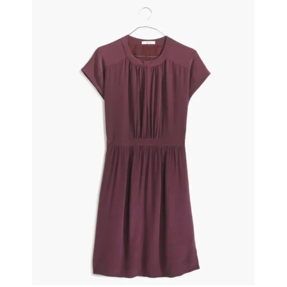 Madewell Womens Merlot 100% Silk Cap Sleeve Keyhole Moonset Dress